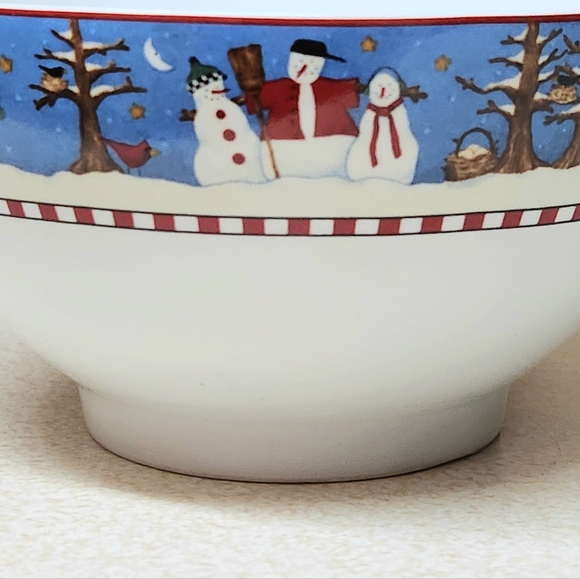 Debbie Mumm Sakura Snowman Footed Stoneware Bowl 5.75" - Picture 2 of 8